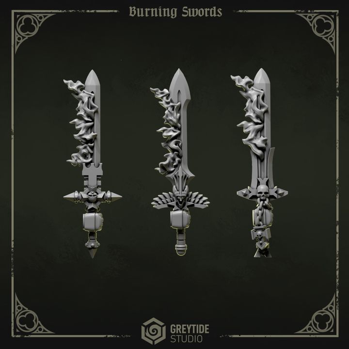 Épées enflammées gaucher Pilgrims & Crusaders – Set de bitz personnalisés – Greytide Studio