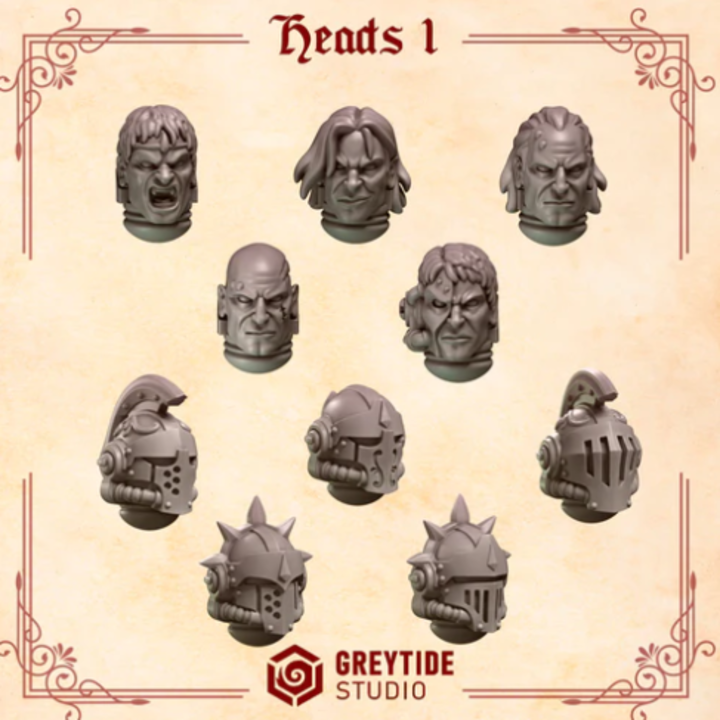 Têtes et casques Crimson Lords lot 01 – Set de bitz personnalisés – Greytide Studio