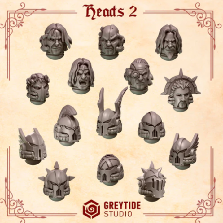 Têtes et casques Crimson Lords lot 02 – Set de bitz personnalisés – Greytide Studio