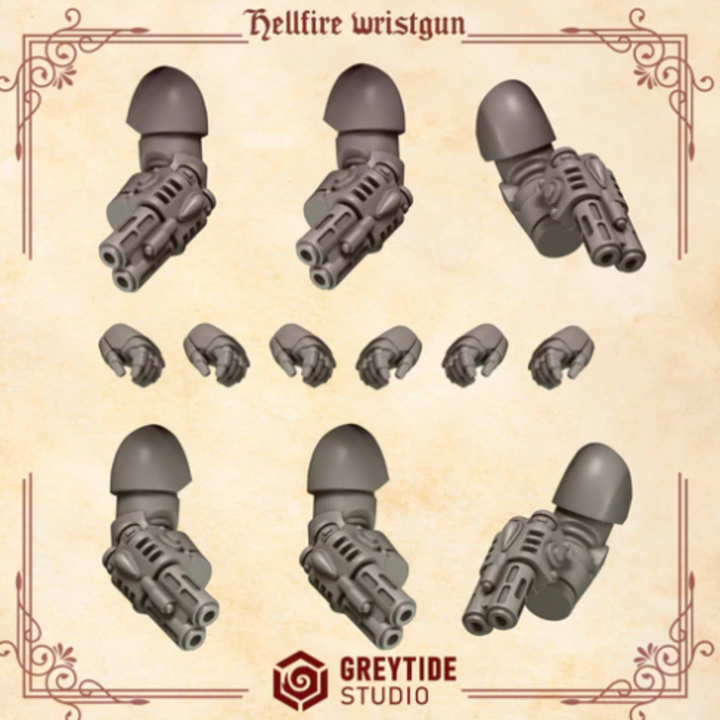 Hellfire wristguns Crimson Lords – Set de bitz personnalisés – Greytide Studio