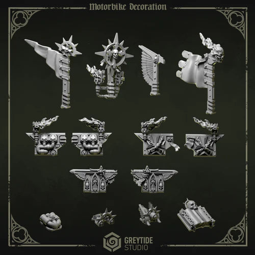 Décorations pour motos Pilgrims & Crusaders – Set de bitz personnalisés – Greytide Studio
