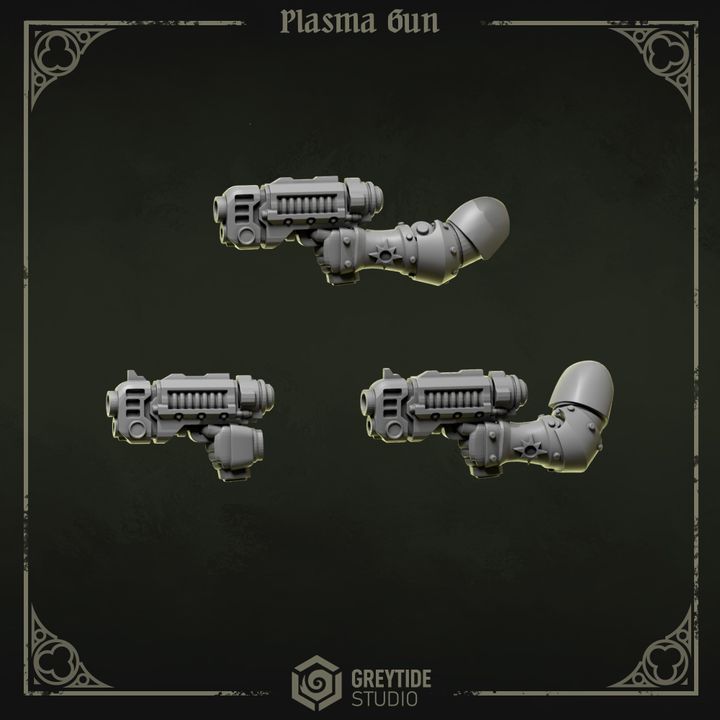 Pistolet plasma gaucher Pilgrims & Crusaders – Set de bitz personnalisés – Greytide Studio