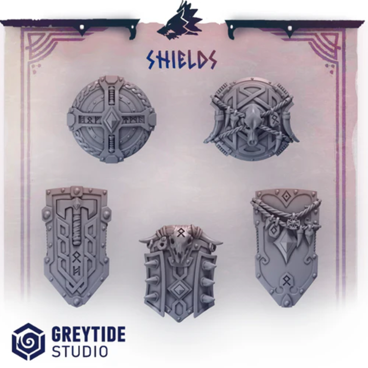 Boucliers droitier Primal Hounds – Set de bitz personnalisés – Greytide Studio