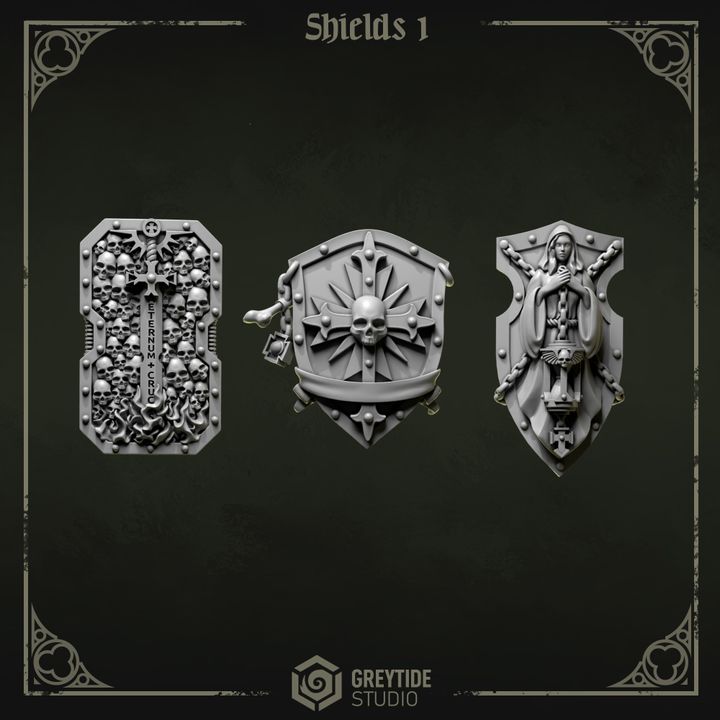 Boucliers gaucher Pilgrims & Crusaders lot 01 – Set de bitz personnalisés – Greytide Studio